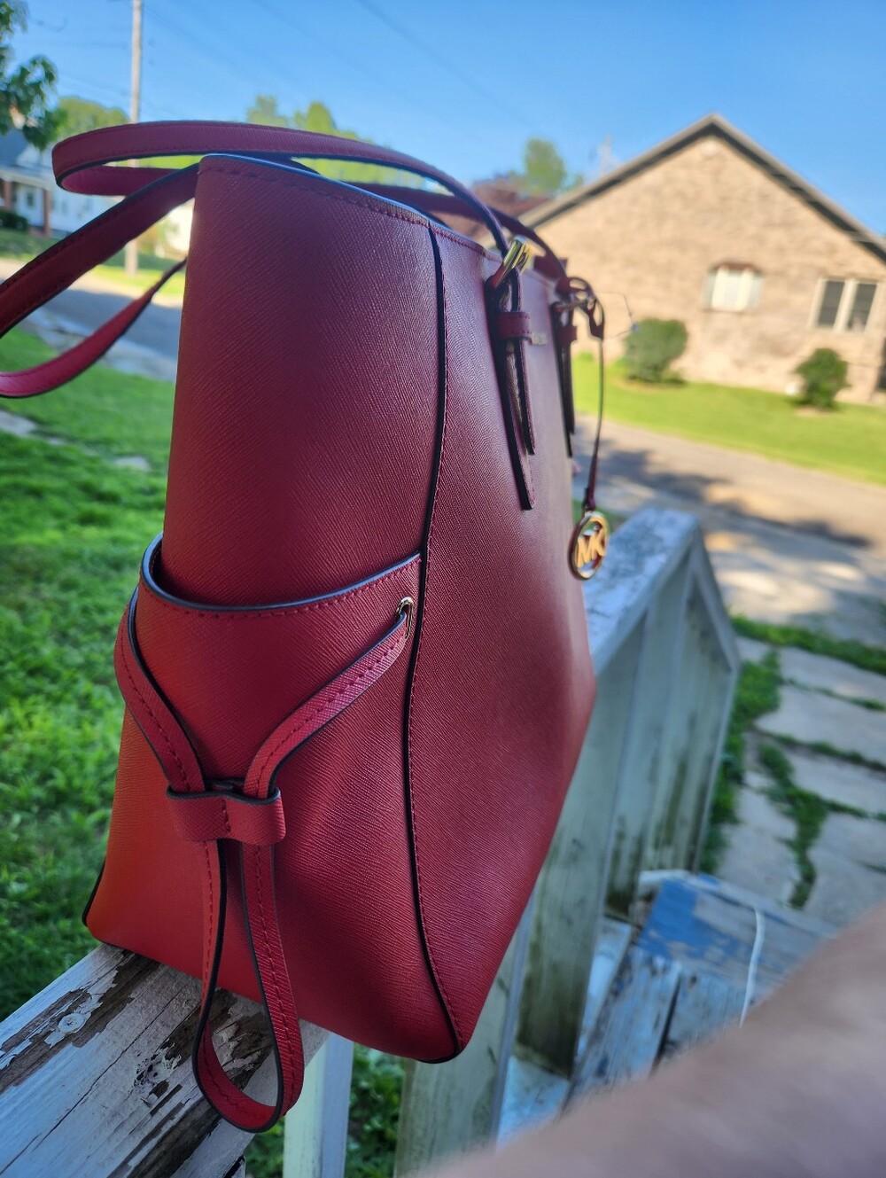 Michael Kors Red Saffiano Leather Tote - Picture 6 of 12